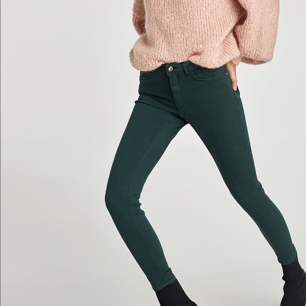 Z A R A  Skinny Green Elastic Jeans